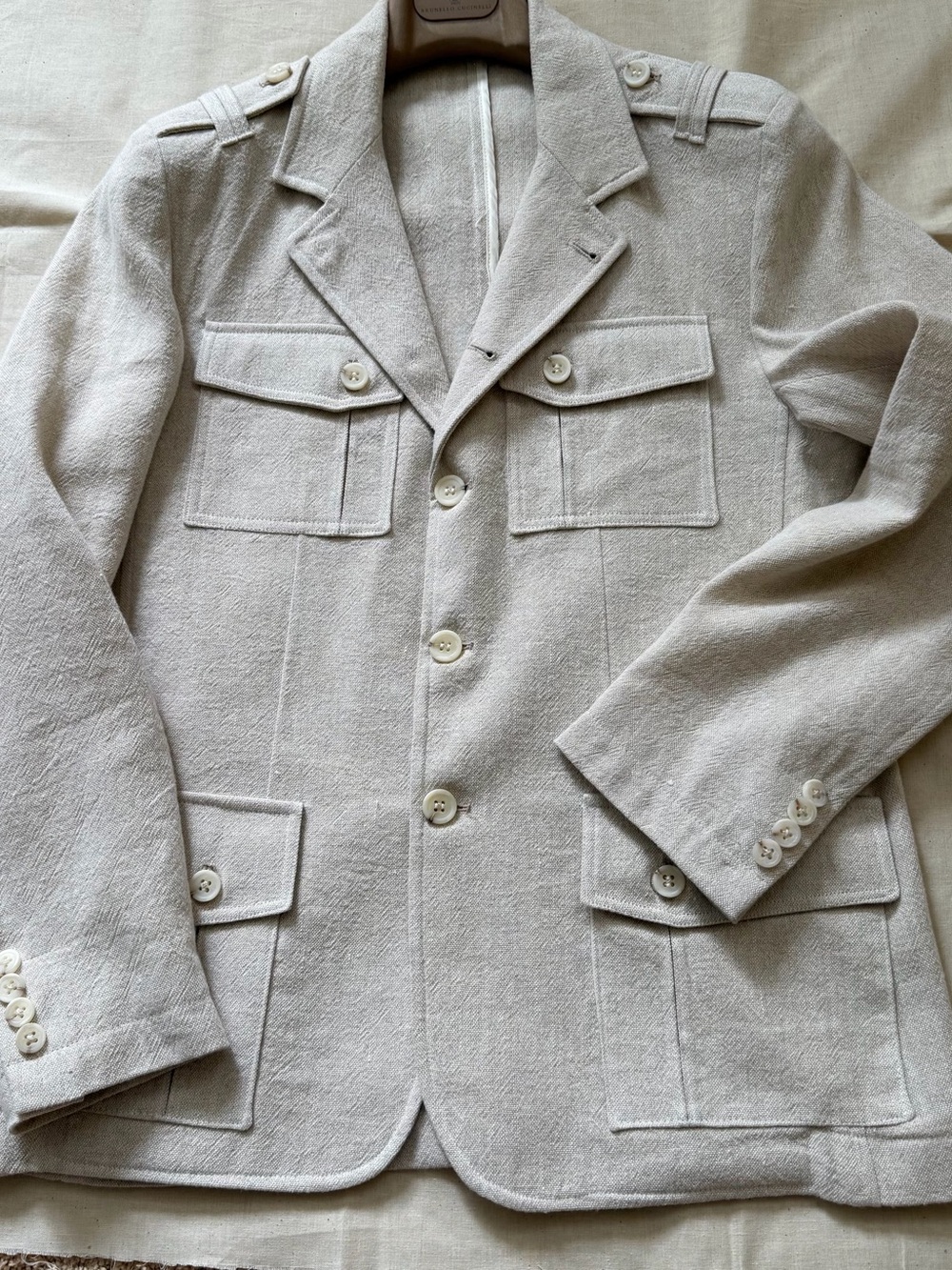 Men's Cream Field Jacket - Classic Four-Pocket Blazer